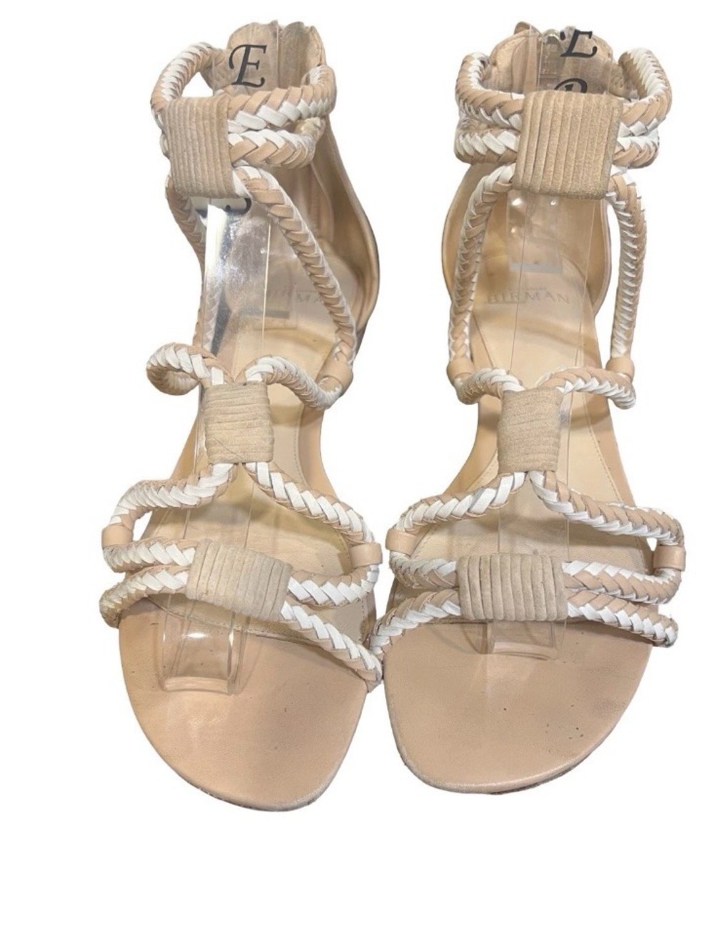 Alexandre Birman Braided Strappy Sandals in Beige and White